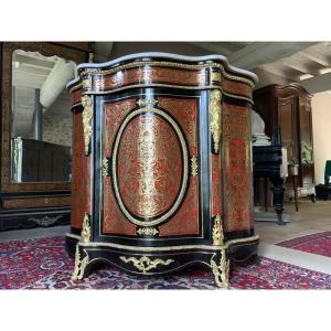 Napoleon III Curved Console Table With Boulle Marquetry On All Sides