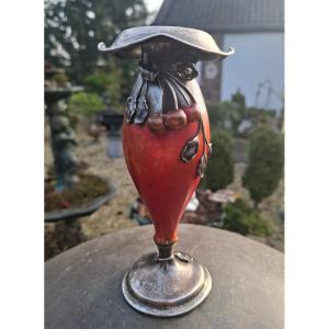 Silver And Copper Vase Signed La Pierre Newark Co.