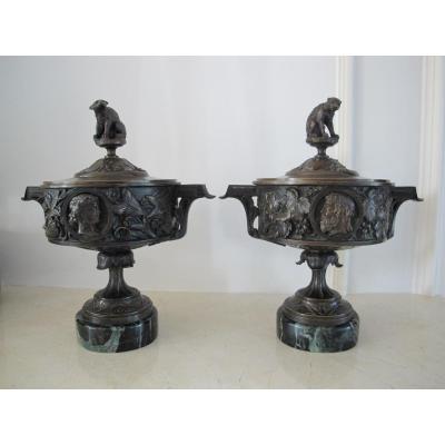 Pair Of Bronze Cassolettes