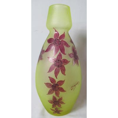 Large Vase Signed Legras. Clematis.