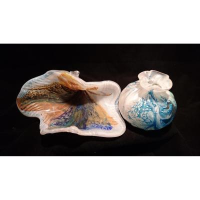 Paste Of Glass Two Vases. Sign