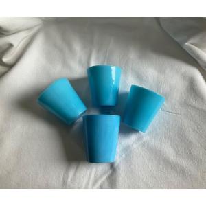 4 Verres En Cristal Soufflé en Opaline Turquoise Charles X 1824-1830