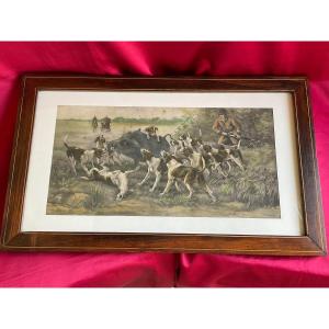 Original Watercolor Hunting Scene 20th Century Period 