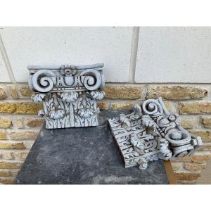 Pair Of Carved Wooden Capitals 19th Century 