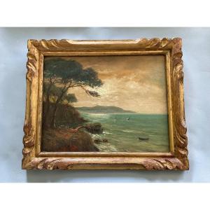Toulon Painting On Cardboard Early 20th Century