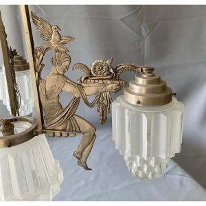 Important 20th Century Silver Bronze Chandelier 