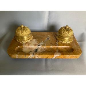 Encrier En Marbre Et Bronze Doré 19éme Siècle 