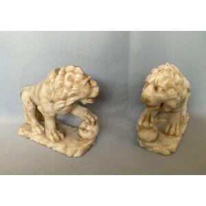 Medici Lions In Alabaster 19th Century Monoxide 