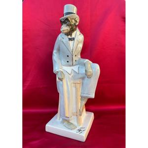 Monkey Orchies Ceramic Statuette 20th Century