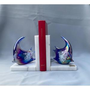 Serre Livres En Marbre Et Verre De Murano 1950