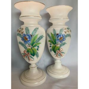 Enameled Opaline Vases, Late 19th Century 