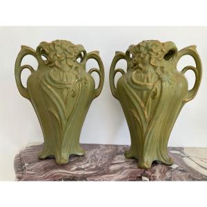Onaing Pair Of Art Nouveau Earthenware Vases