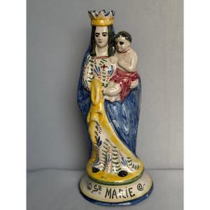 Quimper Virgin In Earthenware 19th Century 