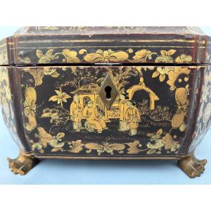 Canton China Lacquered Tea Box 19th Century 