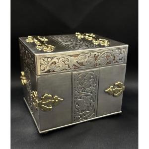 Silver-plated Metal Jewelry Box, Early 20th Century 