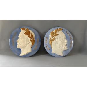 Pair Of High-relief Medallions By Edmond Lachenal 1855 - 1948