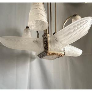 Art Deco Chandelier In Frosted Glass Circa 1930