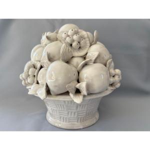 Malicorne Earthenware Fruit Basket Early 20th Century