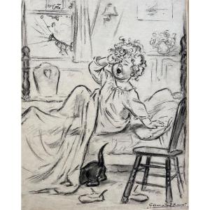 Original Charcoal Drawing Signed « germaine Bouret"