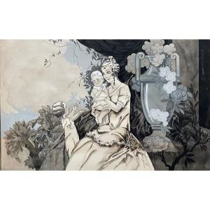 Gaston Maréchaux Gouache From 1919 "maternity"