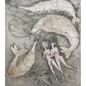 Engraving By The Artist Lars Bô, Signed In Pencil "seabed"