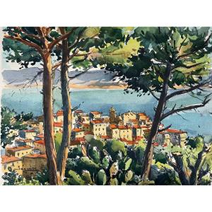 Lithograph From The 1950s “ajaccio” Corsica