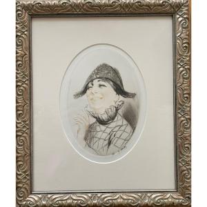 Drypoint Etching Signed In Pencil Jean Hardy "arlequin" 1920