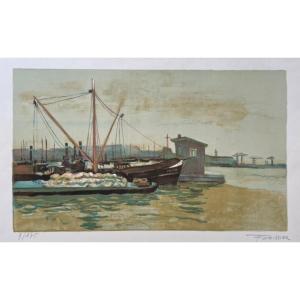 Lithograph Signed Roger Forissier "fishing Port"