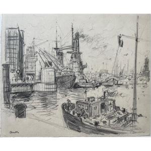 Pencil Drawing By Paul Baudier « port Breton » « armor »