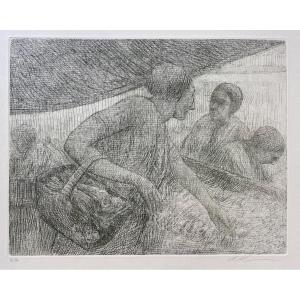 Lithograph Signed Harold Altman "parisian Market"