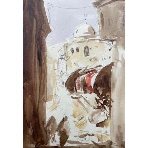 Original Watercolor Signed In Pencil By The Artist Andolsi "sud Tunisien"