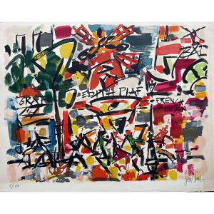 Gen Paul Lithograph “le Moulin Rouge” Edith Piaf, French Cancan 1970