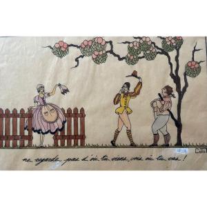 Original Drawing From The 1930s Signed Coleth. « don't Look Where You Come From, See Where You're Going! »