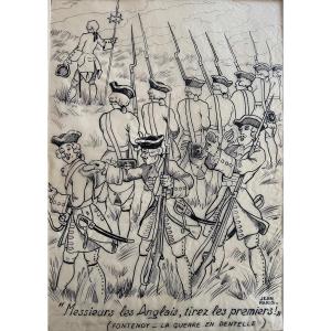 Ink Drawing Signed Jean Paris “gentlemen The English, Shoot First! »
