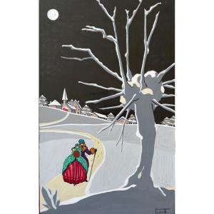Barbé De Saint Hardouin Known As Cole. Gouache Dating From 1929 “the Return From Midnight Mass”