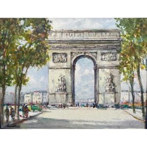  Watercolor Of Paris Signed By The Painter Isidore Rosenstock “arc De Triomphe”