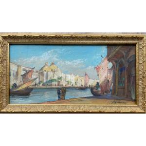 « venise » Pastel Gras Very Early 20th Century