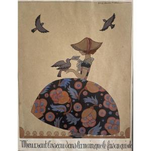 Denise Millon Original Drawing “better The Bird In The Hand Than The Pheasant In Flight”