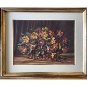 Still Life, Floral Composition, Original Pastel, Signed By The Painter Daniel Rocquelin, Flowers.