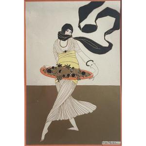 Georges Lepape, Original Stencil From The 1920s “young Woman With Fruit”