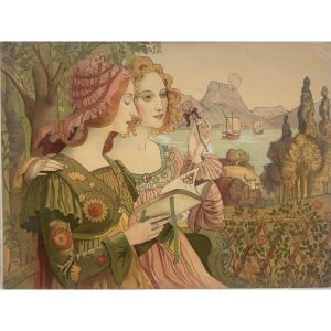 Armand Point, Original Signed Lithograph, With Its Dry Stamp “légende Dorée” 1897