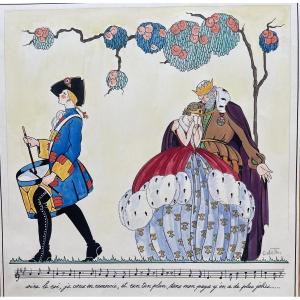 Traditional Nursery Rhyme "three Young Drummers" Drawing From The 1930s By Coleth.