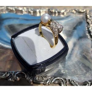 Ring In Gold, Diamonds And Pearl Size 65