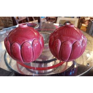 Pair Of Art Deco Saint-clement Ball Vase