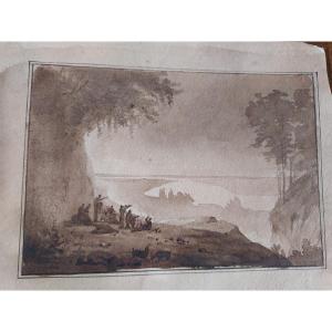 Small Drawing, Wash, 19th Century French School, La Pause