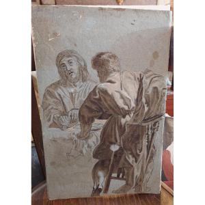 Old 19th Century Drawing After Rubens The Pilgrims Of Emmaus