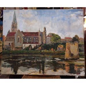 Oil On Canvas Saint Gervais De Langon Church (gironde)