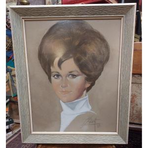 Pastel Portrait Of Woman Dated 1966 Signature To Identify