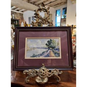 Watercolor Towpath By Jean Gobaille (1895-1969)