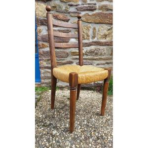 Set Of 6 Wooden Straw Chairs 